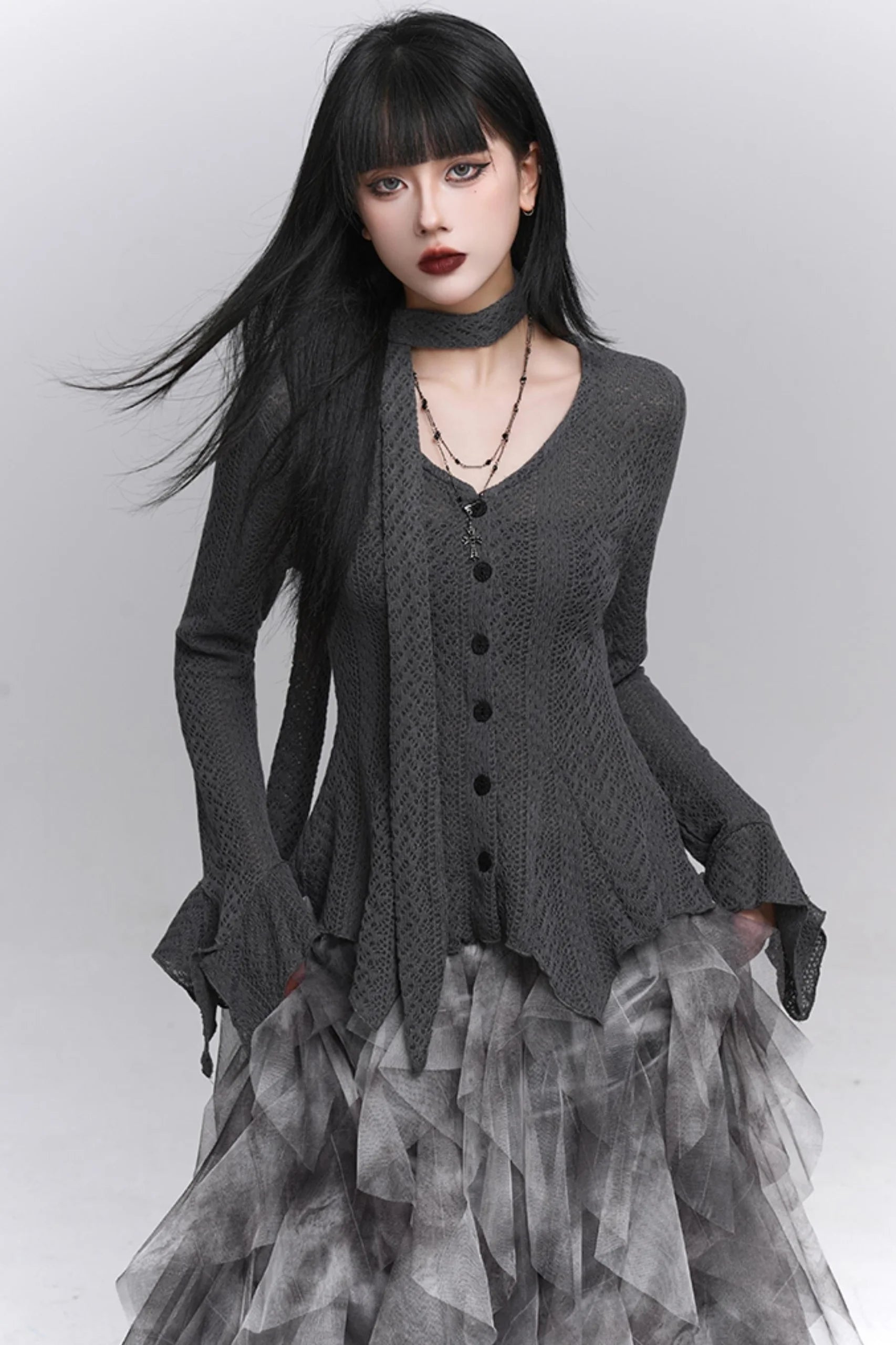 Gray Knitted Slim Top