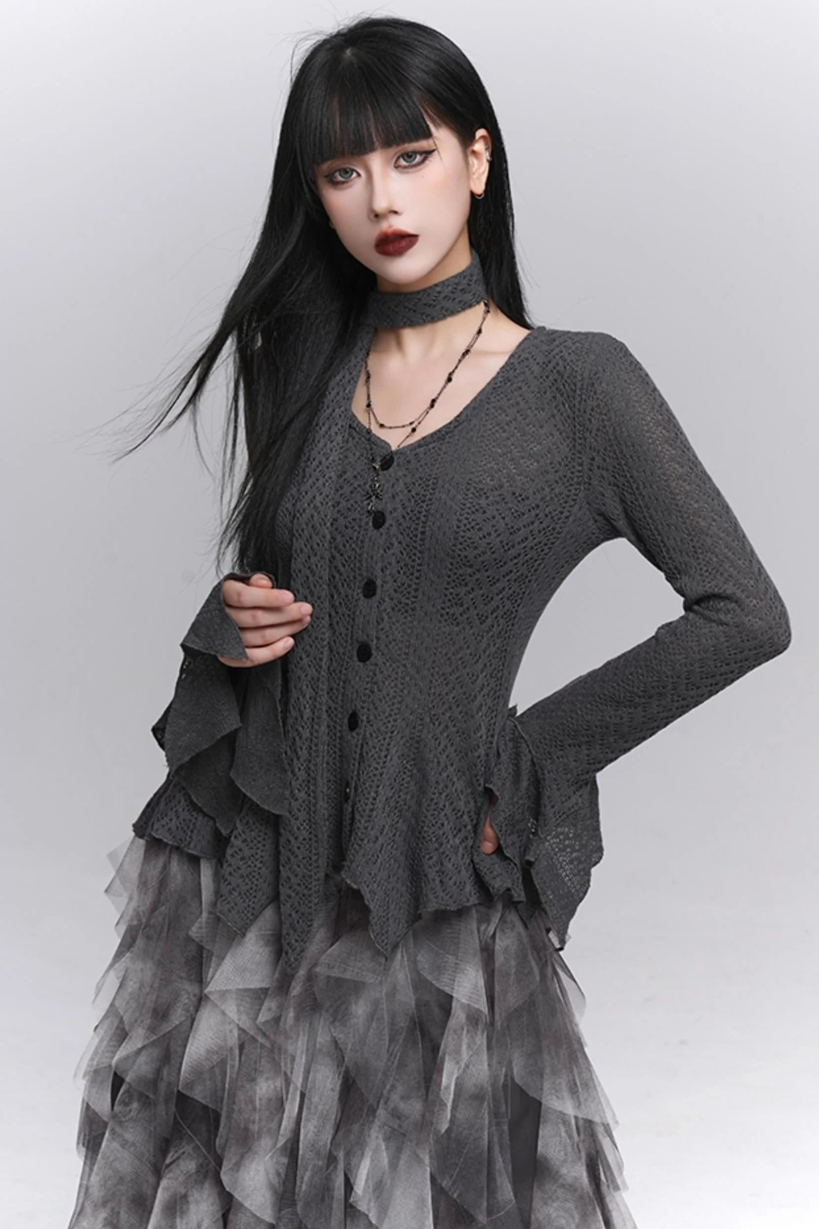 Gray Knitted Slim Top