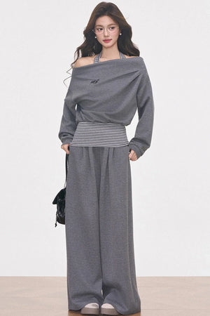 Gray Knitted Sporty Suit Set-Up