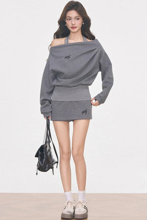 Gray Knitted Sporty Suit Set-Up
