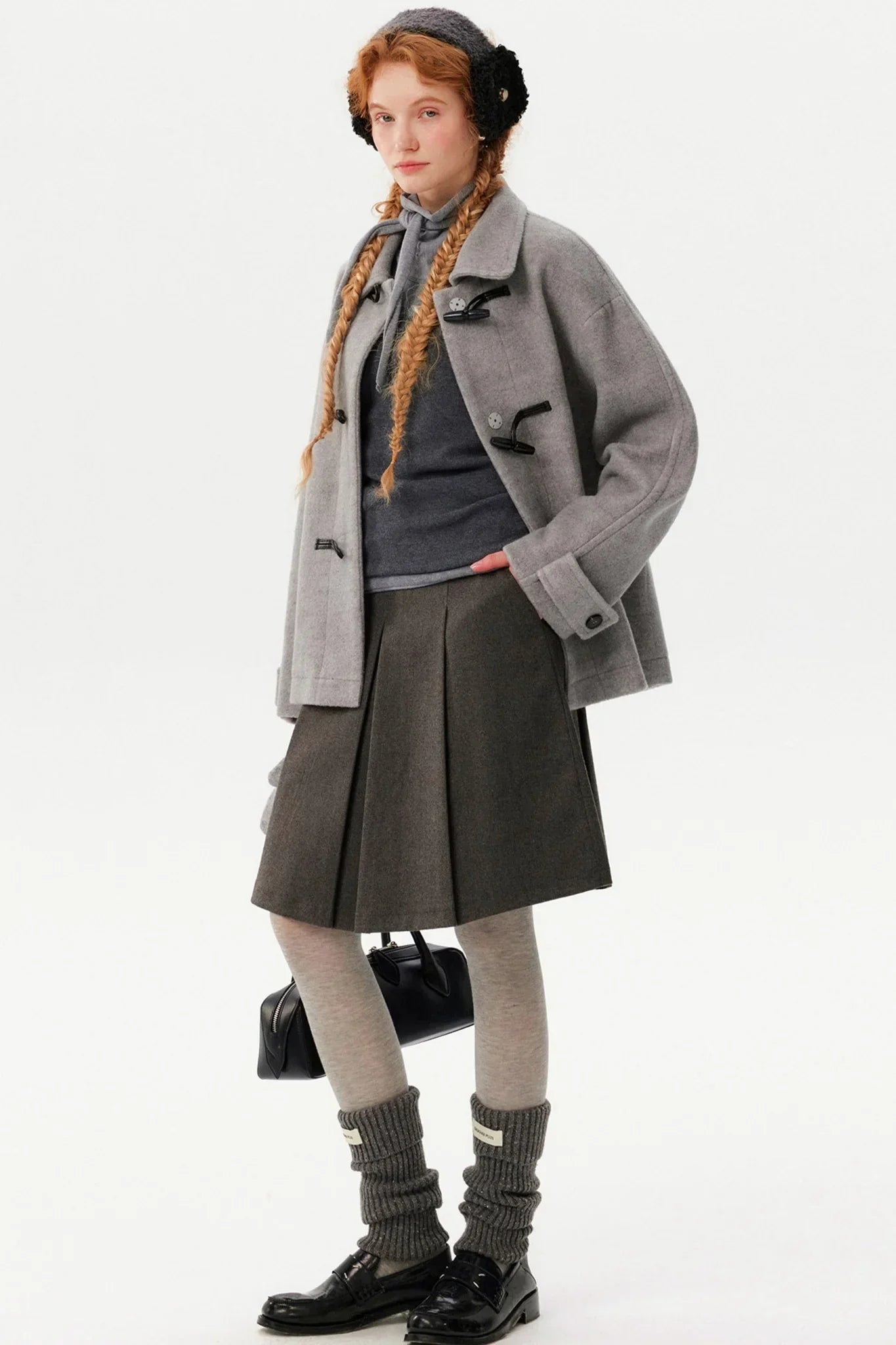 Gray Lapel Woolen Coat