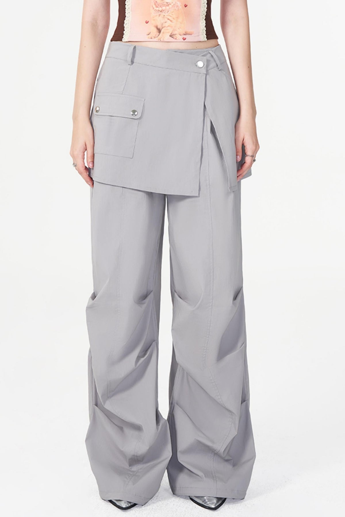Gray Layered Pleat Work Trousers
