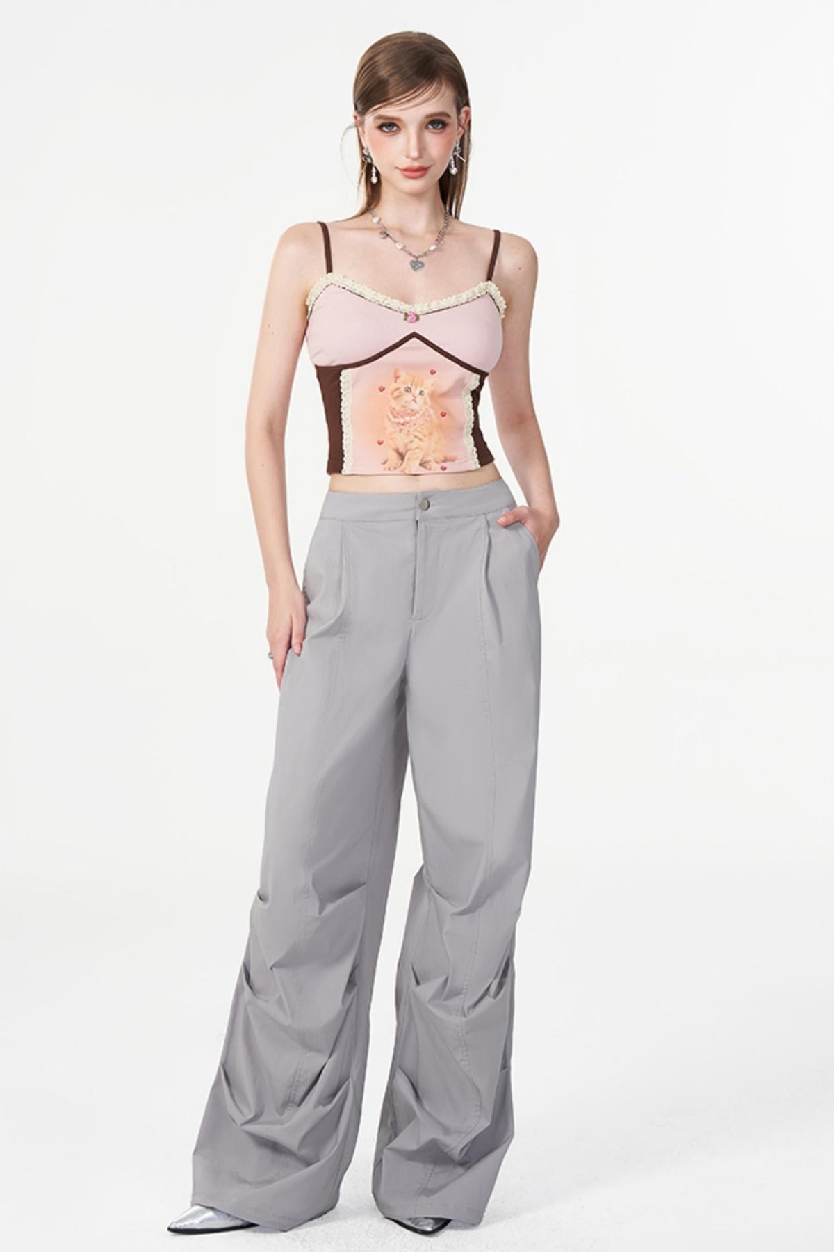 Gray Layered Pleat Work Trousers