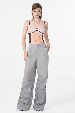 Gray Layered Pleat Work Trousers