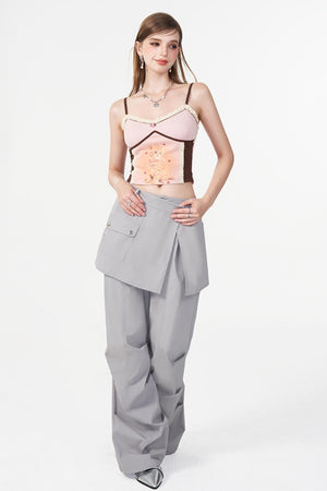 Gray Layered Pleat Work Trousers