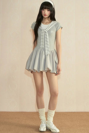 Gray Navy Collar Wrap Dress