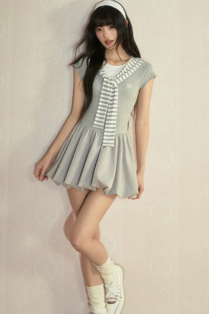 Gray Navy Collar Wrap Dress