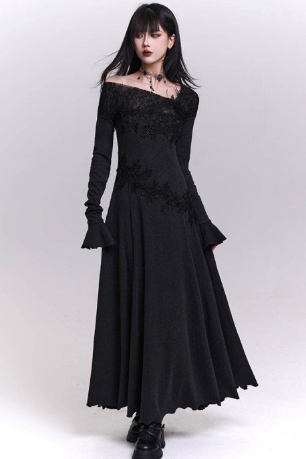 Gray Off-Shoulder Knitted Dress