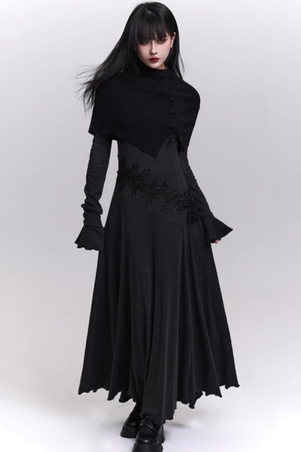 Gray Off-Shoulder Knitted Dress