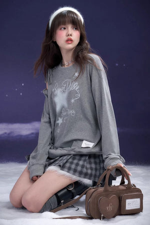 Gray Off-Shoulder Lace Sweatshirt
