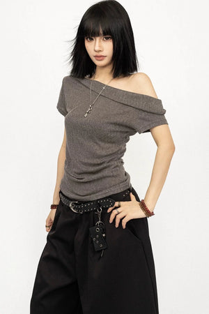 Gray Off-Shoulder Minimalist Top