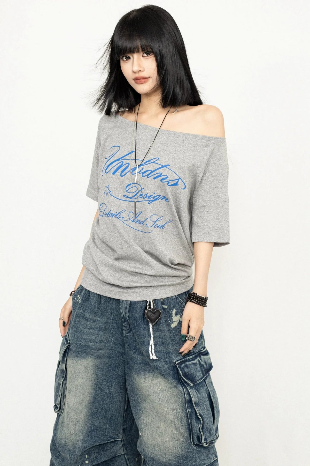 Gray One-Shoulder Top