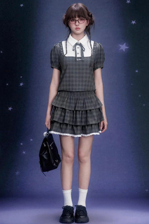 Gray Plaid Cake Dress Set-Up