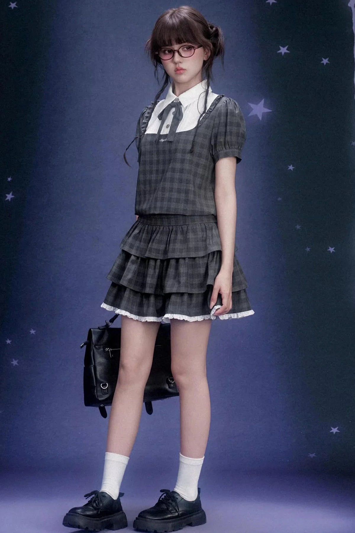 Gray Plaid Cake Dress Set-Up