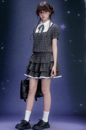 Gray Plaid Cake Dress Set-Up