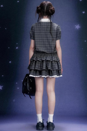 Gray Plaid Cake Dress Set-Up