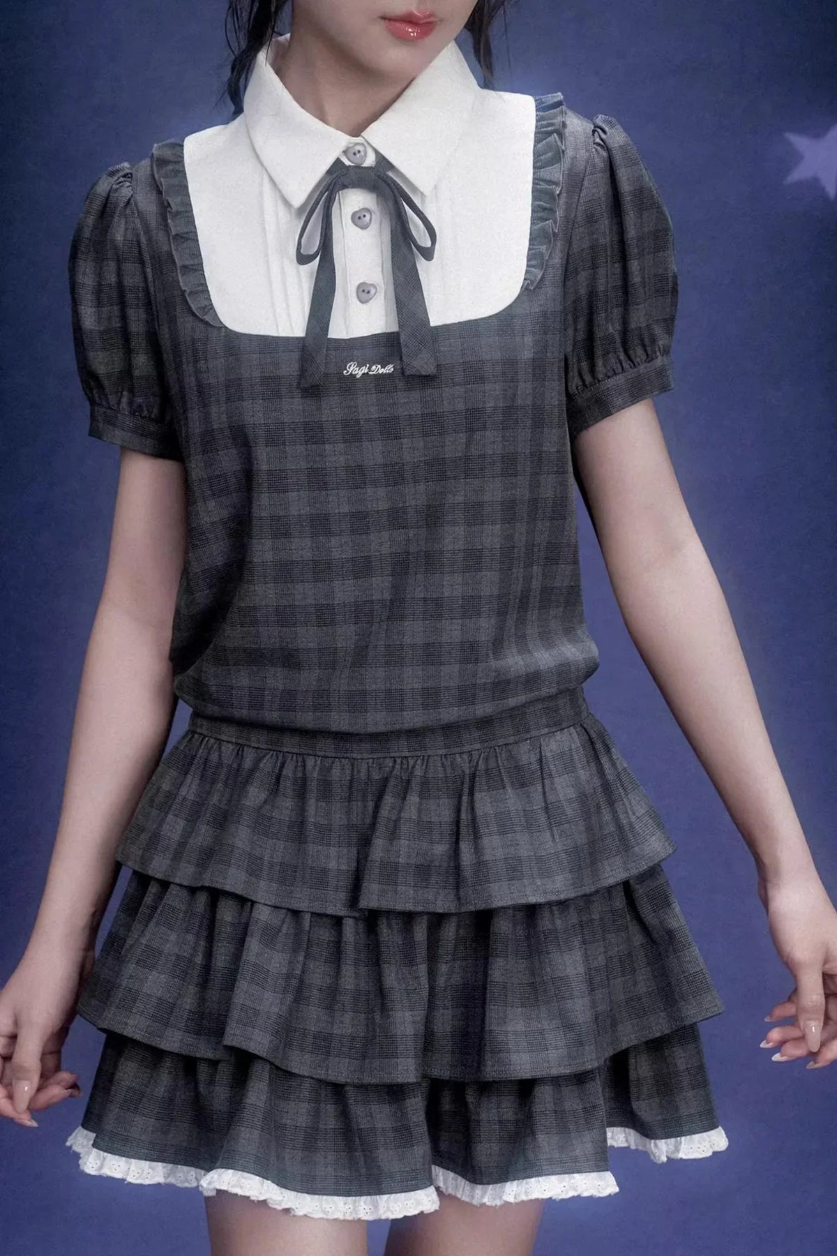 Gray Plaid Cake Dress Set-Up
