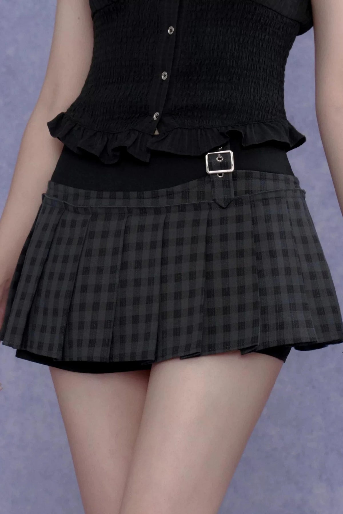 Gray Plaid Pleated Skirt