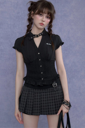 Gray Plaid Pleated Skirt