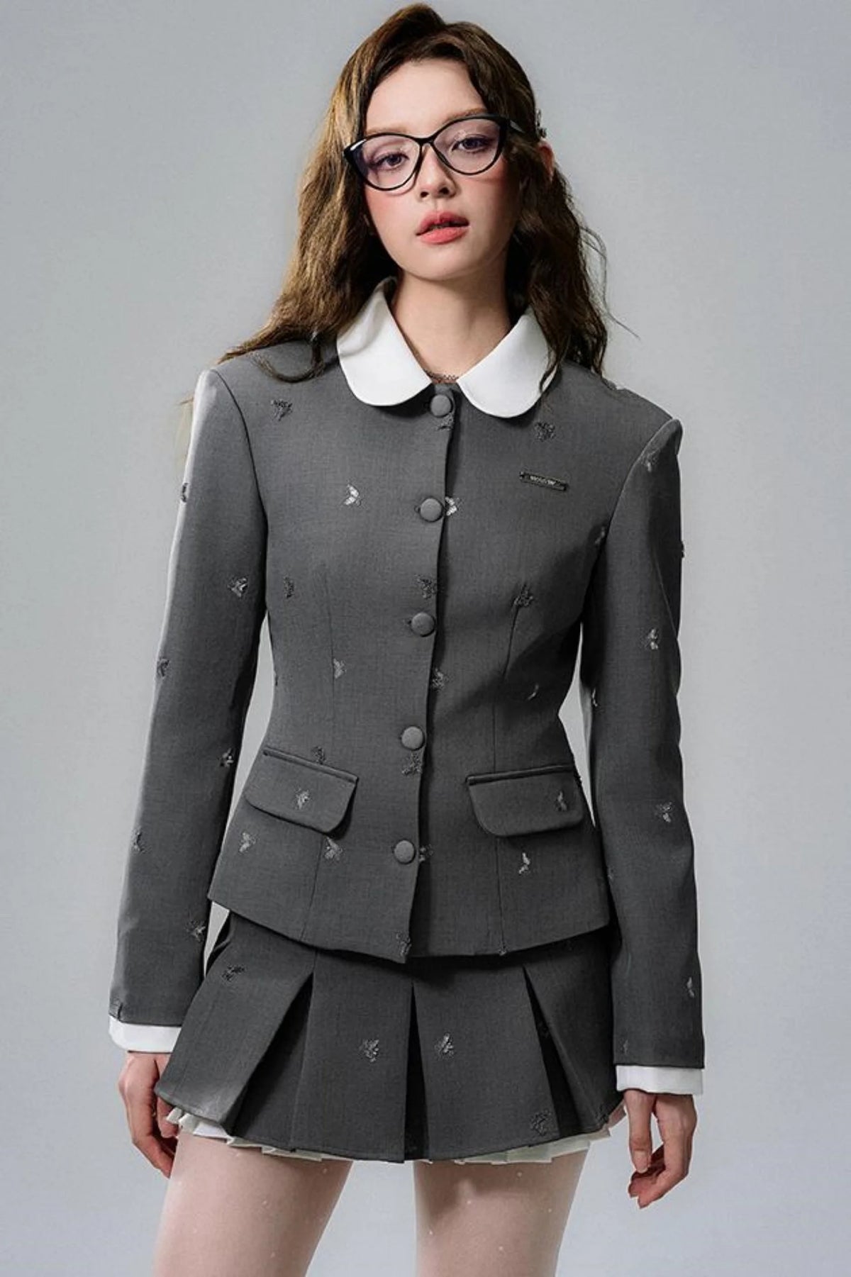 Gray Pleated Skirt Set-Up