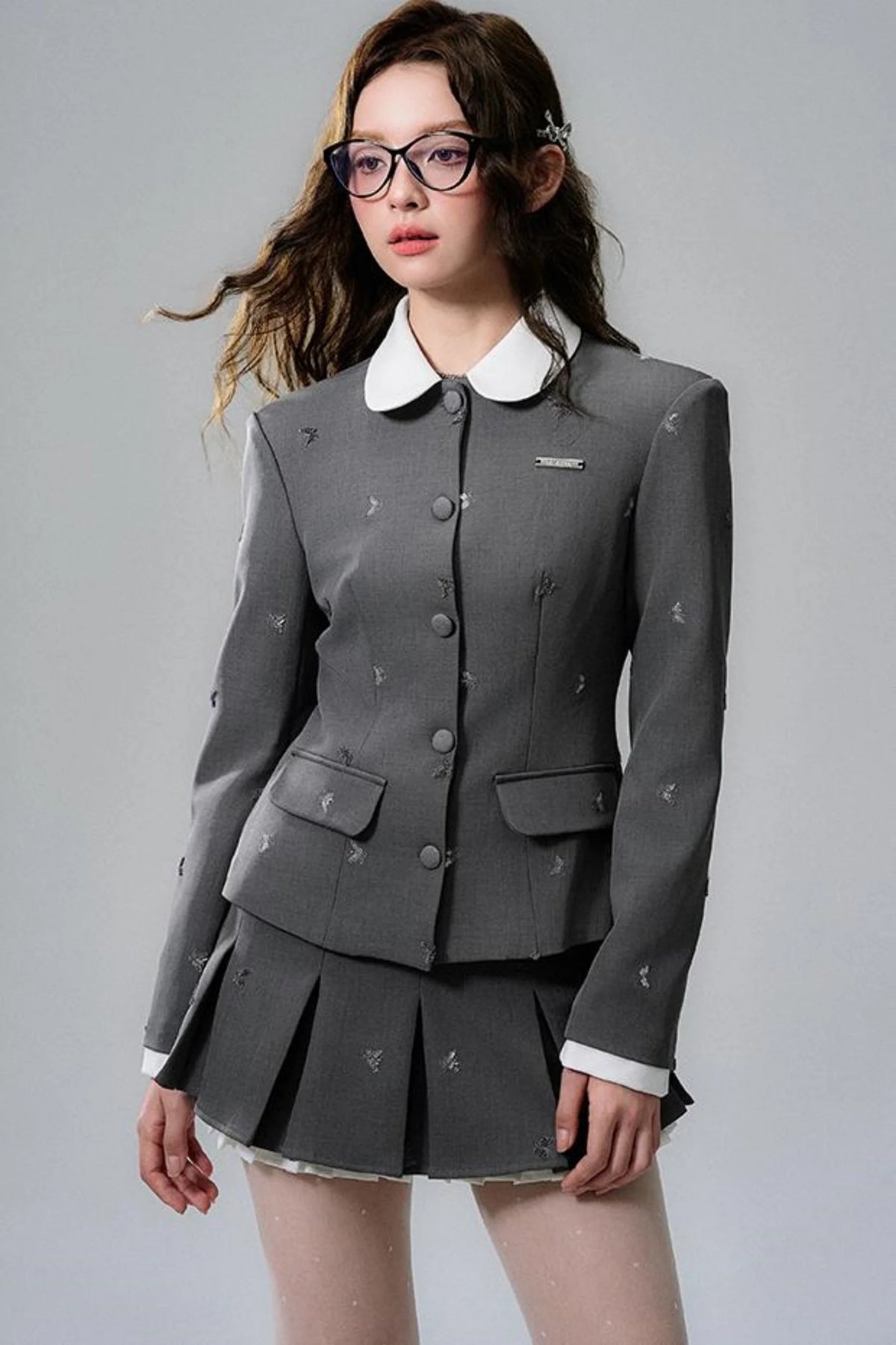 Gray Pleated Skirt Set-Up