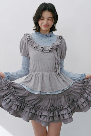 Gray Polka Dot Knitted Shirt Set-Up