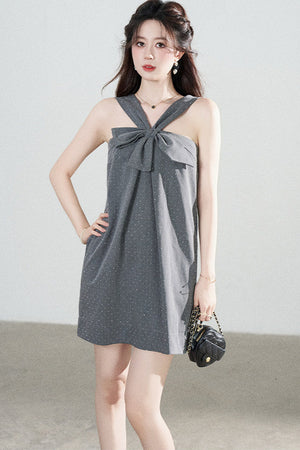 Gray Polka Dot Suspender Dress