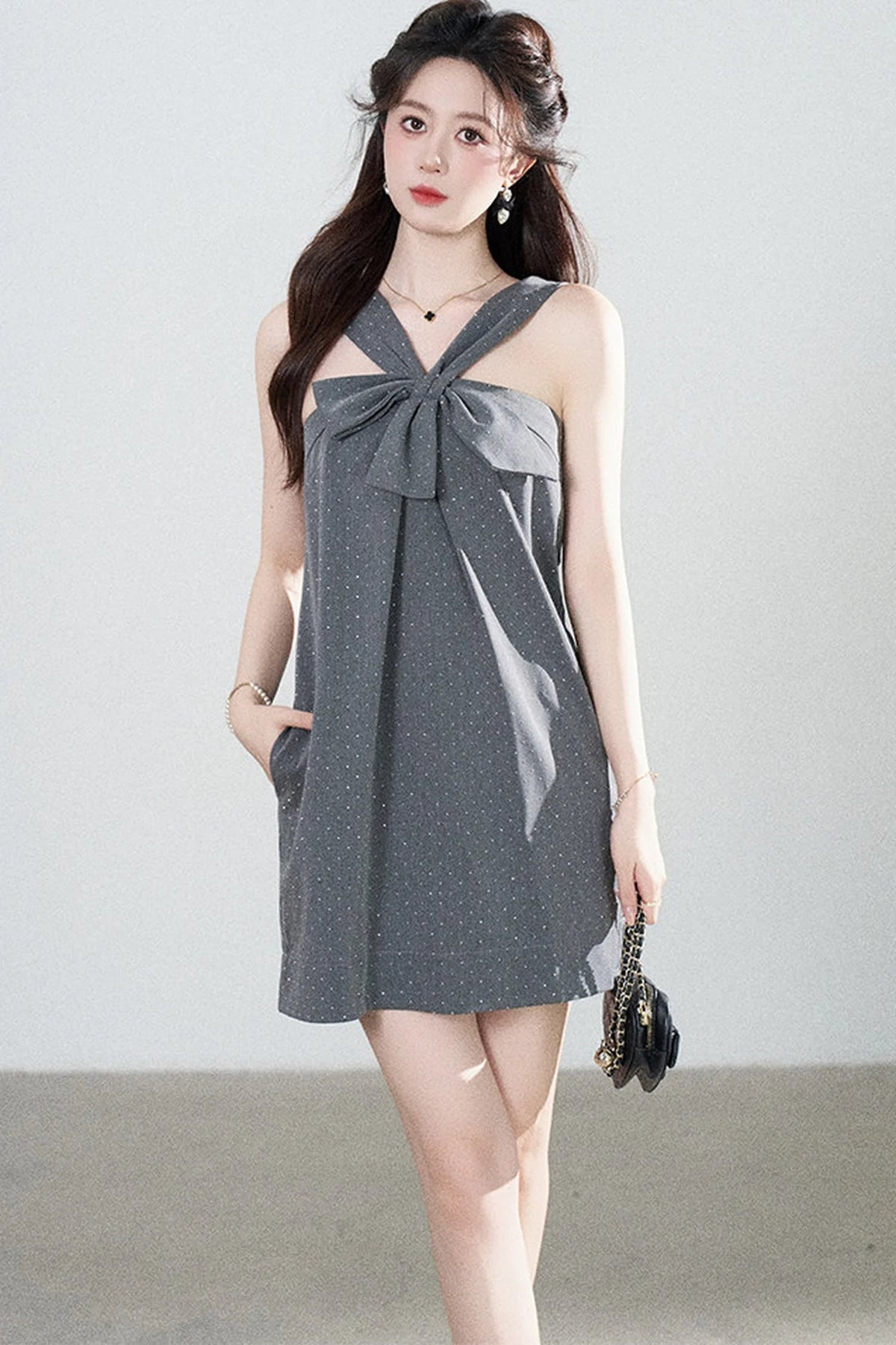 Gray Polka Dot Suspender Dress
