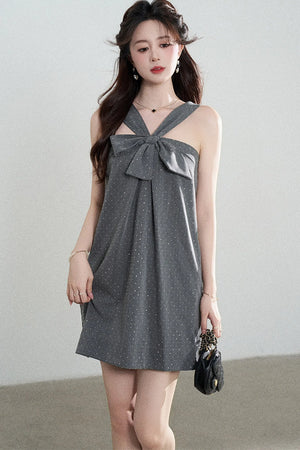 Gray Polka Dot Suspender Dress