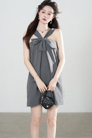 Gray Polka Dot Suspender Dress