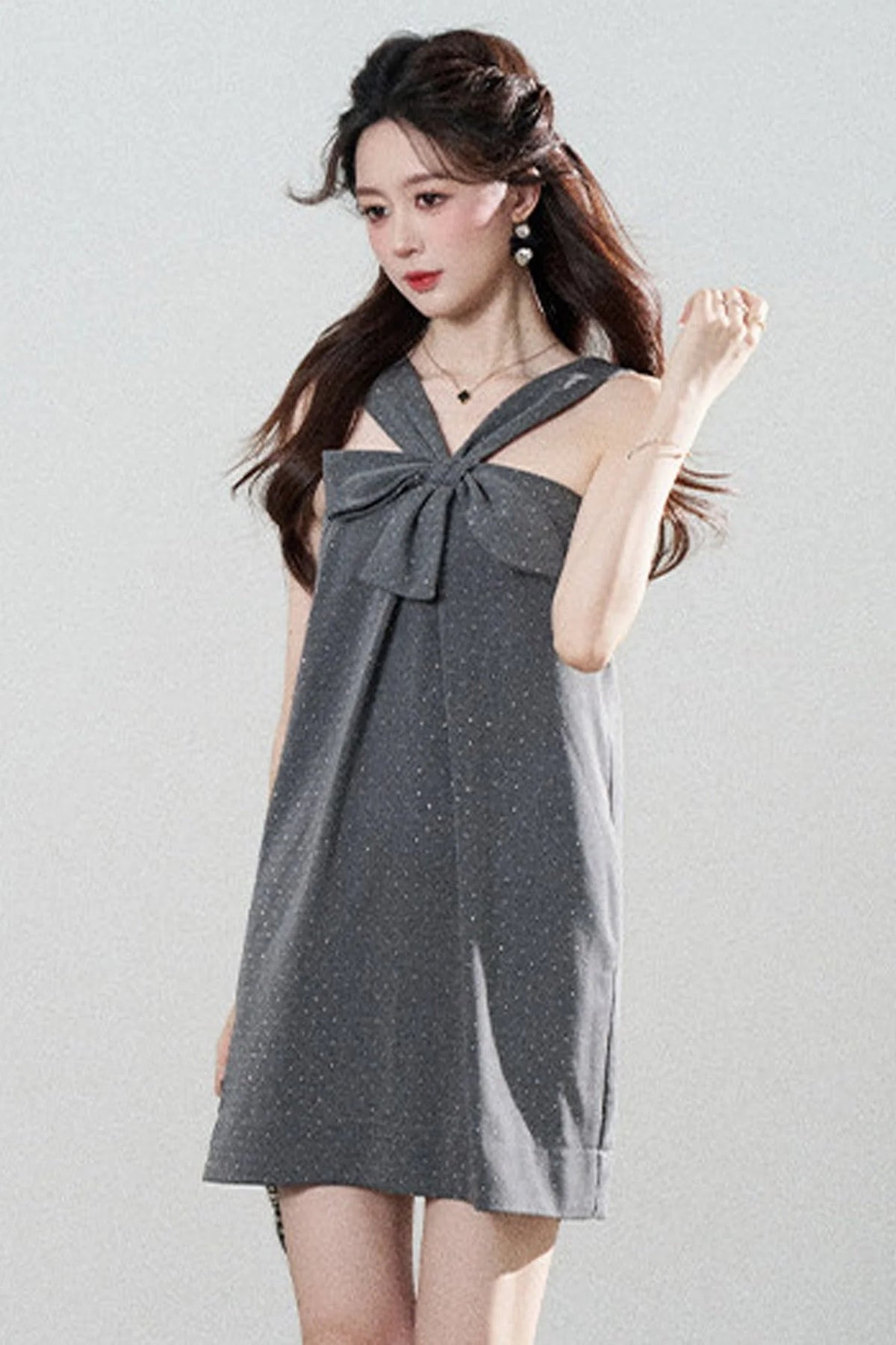 Gray Polka Dot Suspender Dress