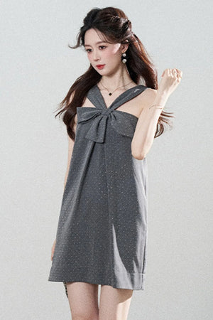 Gray Polka Dot Suspender Dress