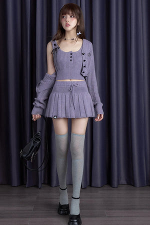 Gray & Purple Lamb Fleece Skirt Set-Up