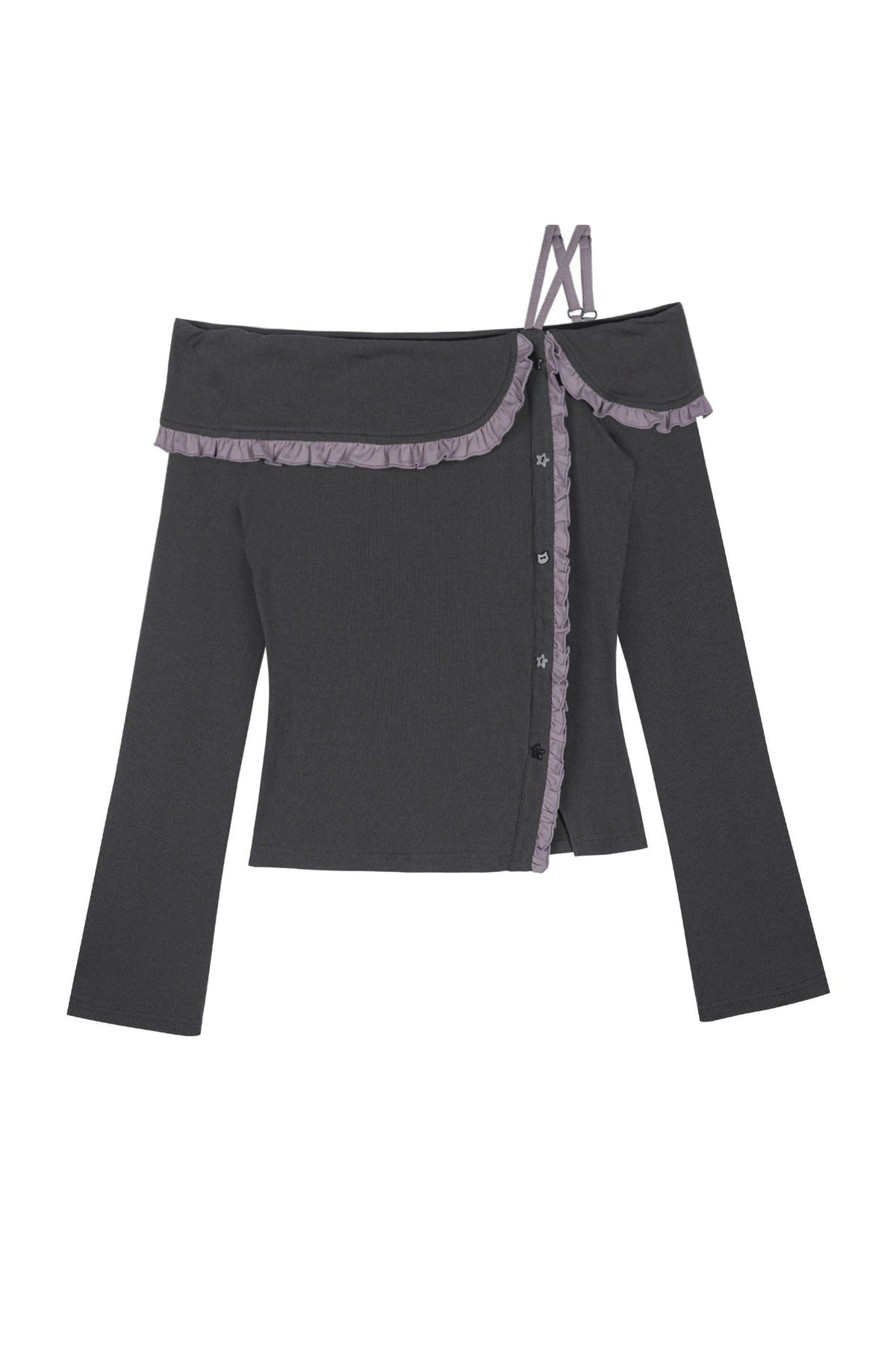 Gray Purple Off Shoulder Top