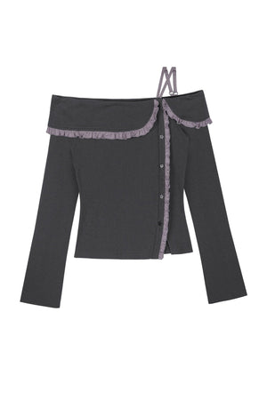Gray Purple Off Shoulder Top