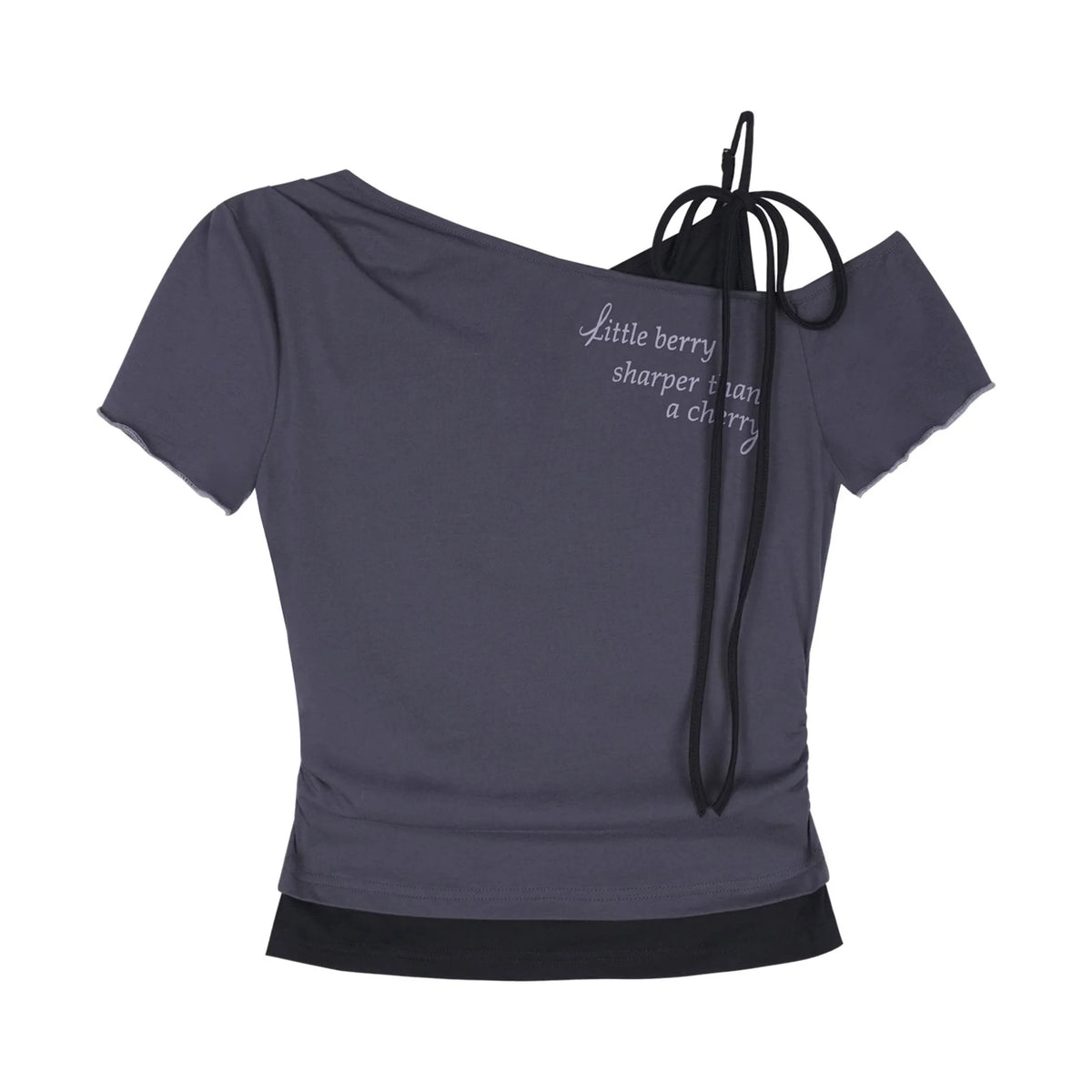 Gray-Purple One-Shoulder Faux Two-Piece Top
