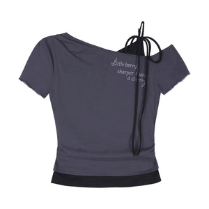 Gray-Purple One-Shoulder Faux Two-Piece Top