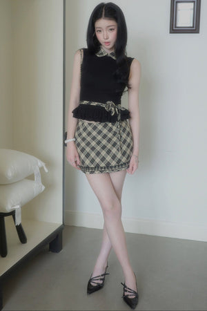 Gray Retro Plaid Two-Piece Set-Up