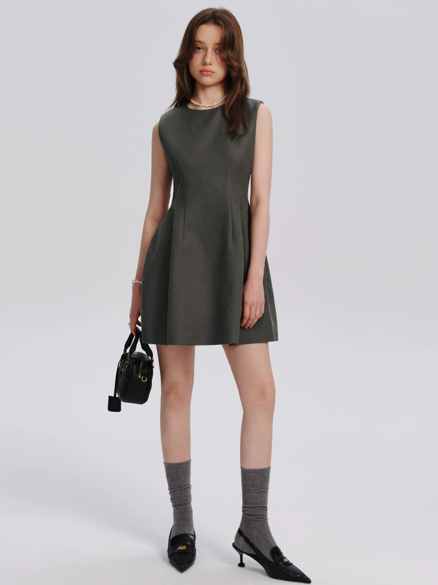 Gray Round Neck Sleeveless Dress