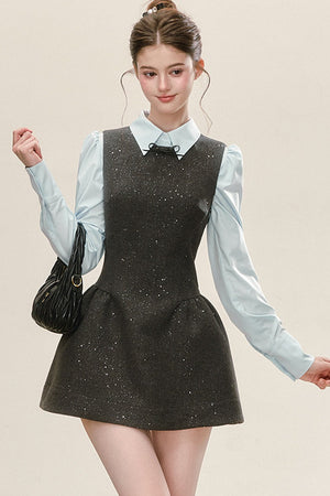 Gray Sleeveless Tank Dress and Blue Shirt Set-Up