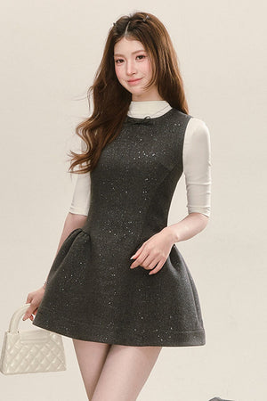 Gray Sleeveless Tank Dress and Blue Shirt Set-Up