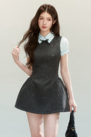 Gray Sleeveless Tank Dress and Blue Shirt Set-Up