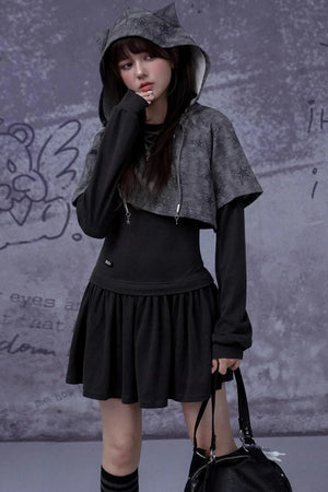 Gray Star Cat Ear Dress Set