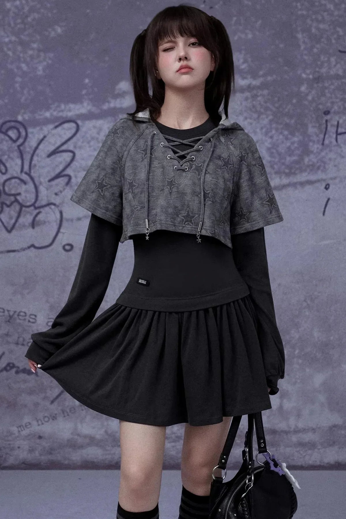 Gray Star Cat Ear Dress Set