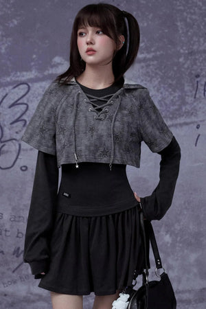 Gray Star Cat Ear Dress Set