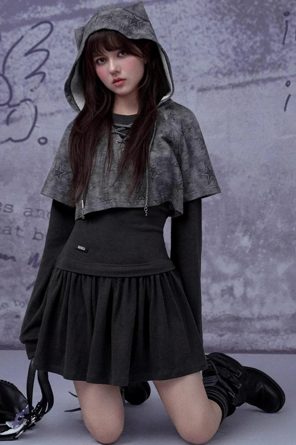 Gray Star Cat Ear Dress Set