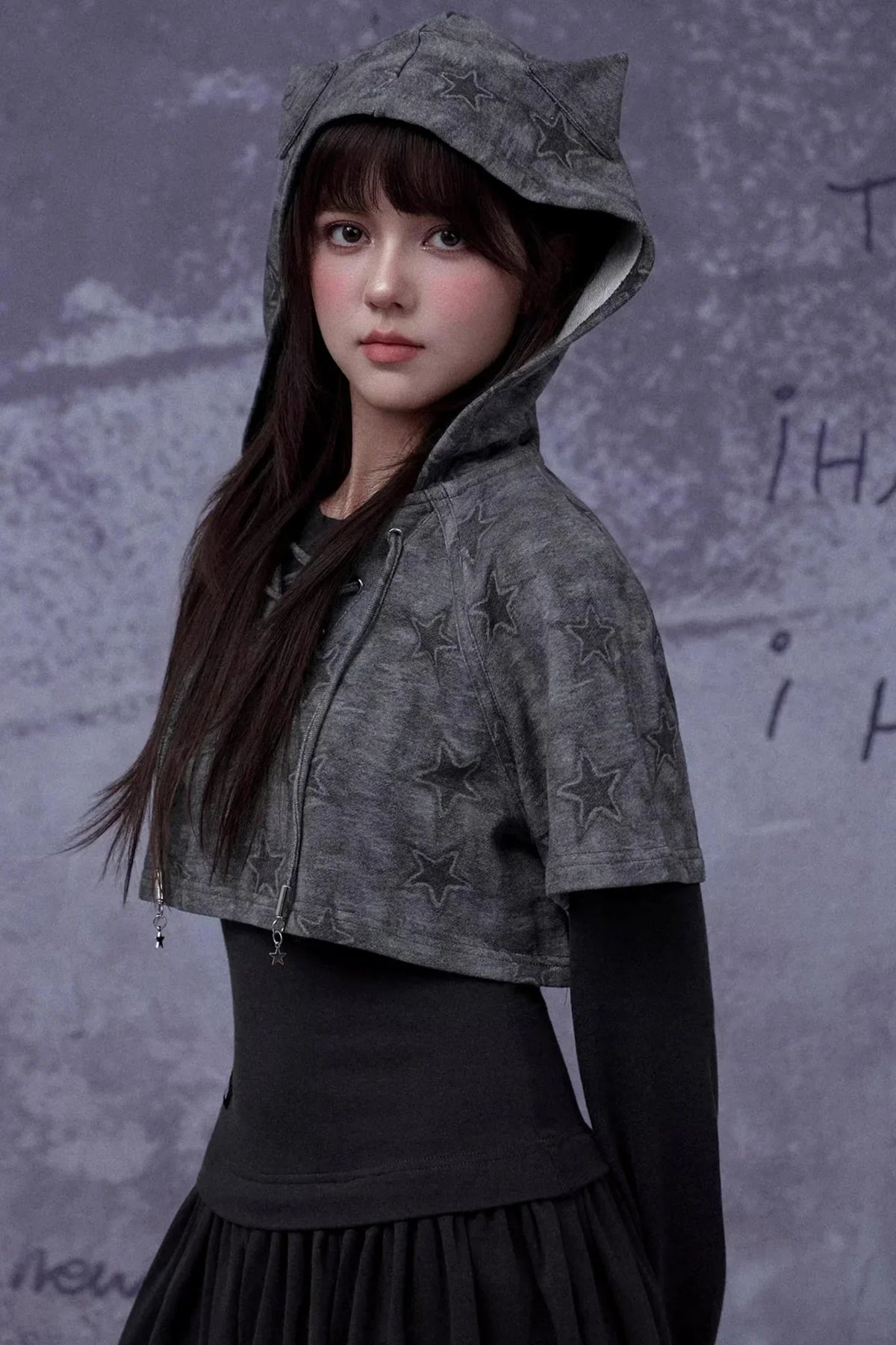 Gray Star Cat Ear Dress Set