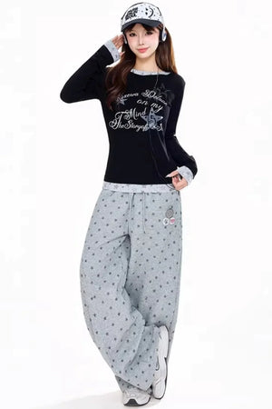 Gray Star Print Sweatpants