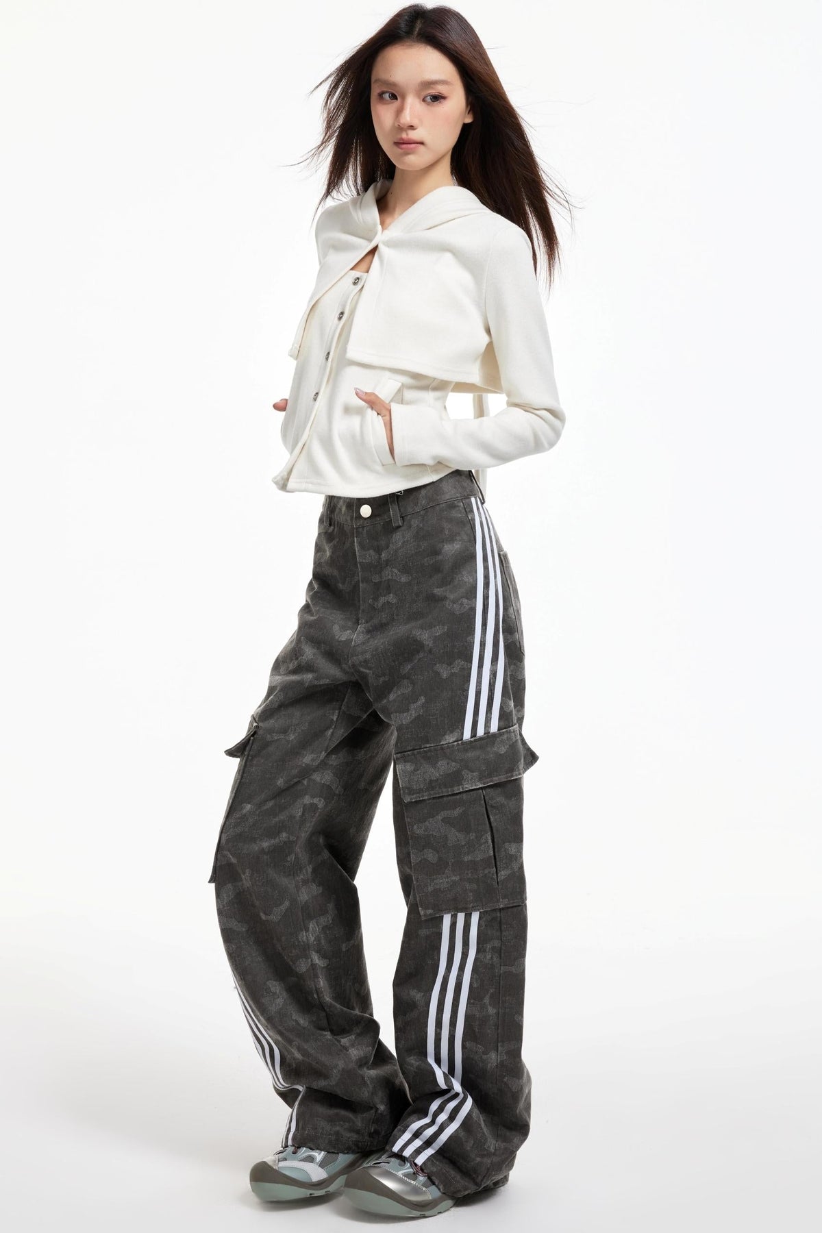 Gray Striped Cargo Pants