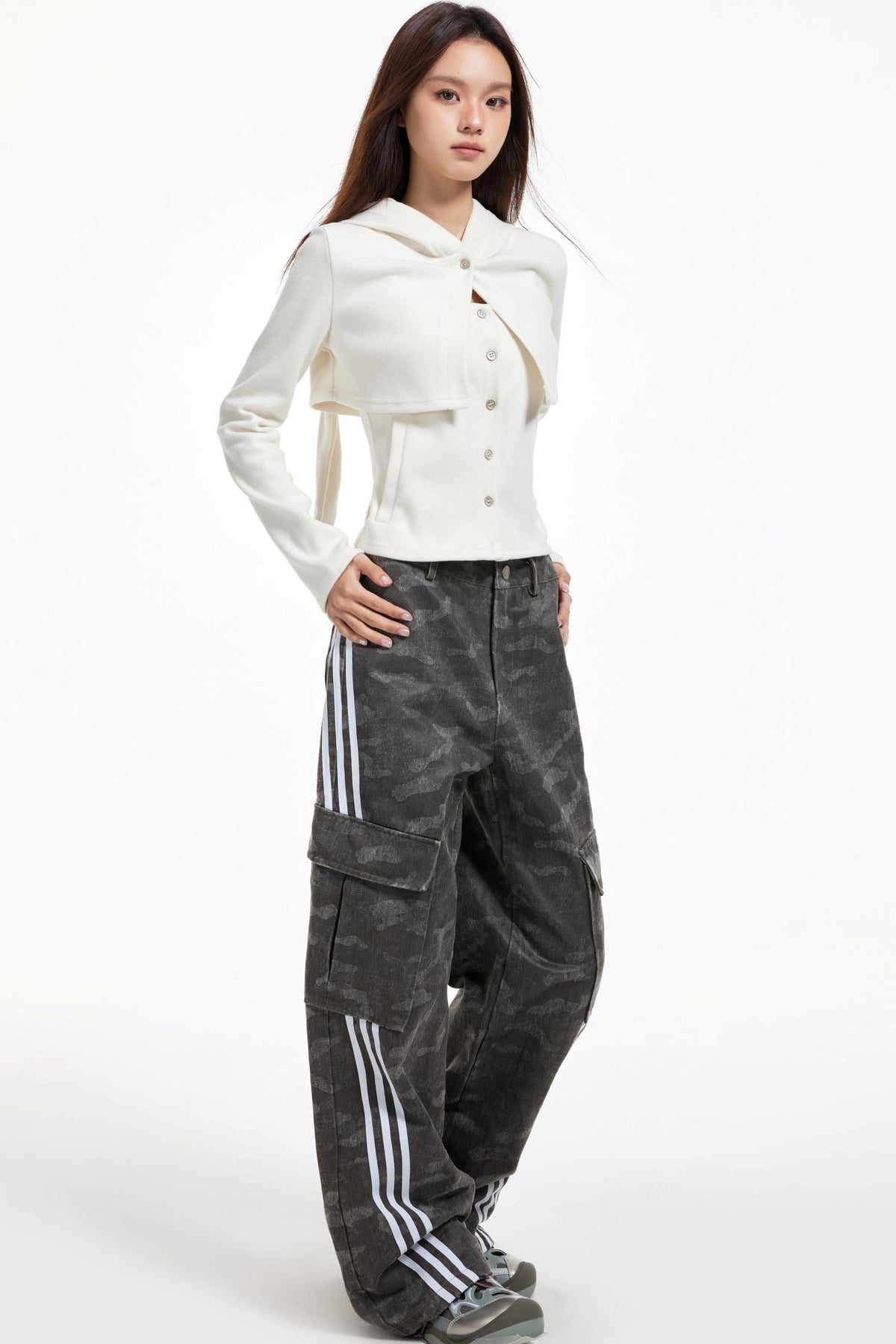 Gray Striped Cargo Pants